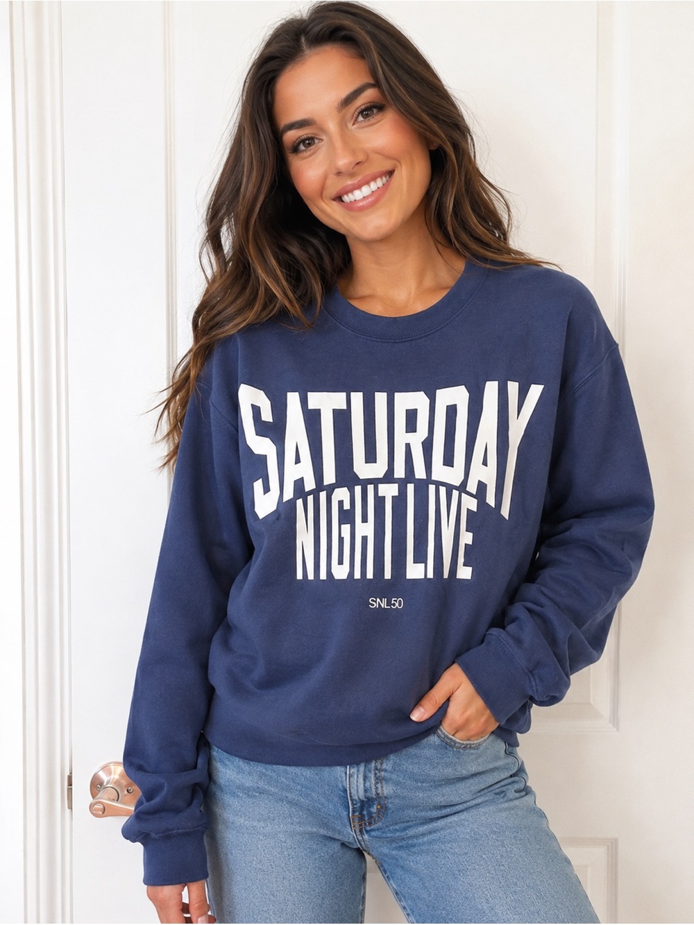 New! Ripple Junction SNL 50 Saturday Night Live Navy Crewneck Sweatshirt Size sm